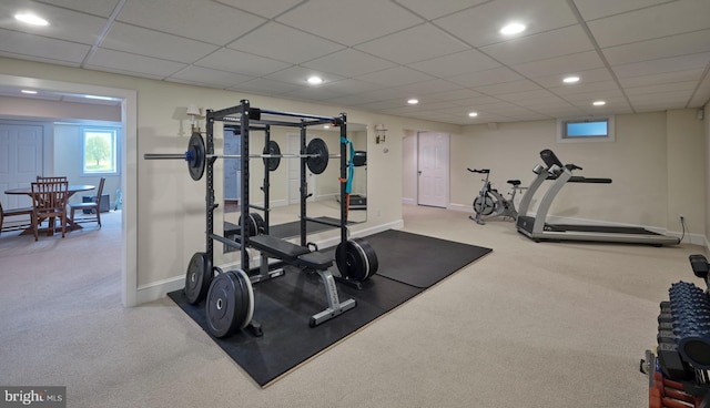 4953 Gloucester Dr, Doylestown, PA 18902 - exercise area featuring baseboards, carpet floors, recessed lighting, and a drop ceiling