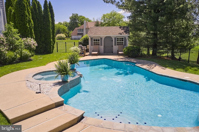 4953 Gloucester Dr, Doylestown, PA 18902 - view of pool with an outbuilding and a pool with connected hot tub