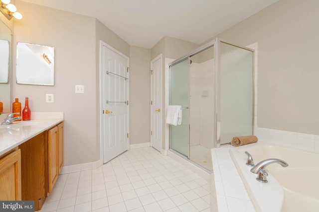 613 Berwick Ct, Abingdon, MD 21009 - full bathroom featuring vanity, a stall shower, a bath, and tile patterned floors