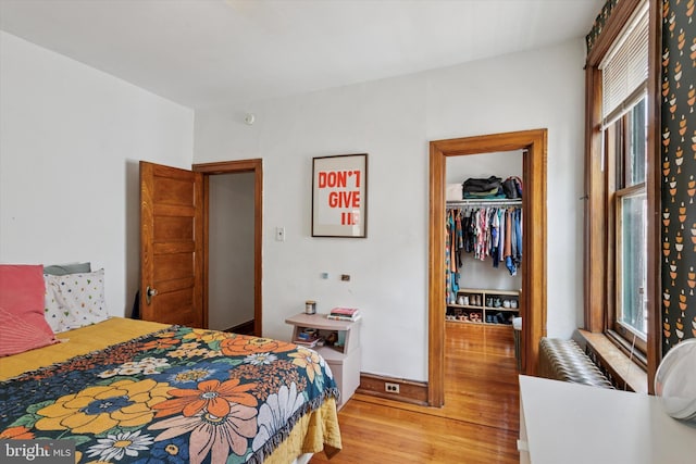 527 S 55th St, Philadelphia, PA 19143 - bedroom featuring light wood-style flooring, a closet, a walk in closet, and multiple windows