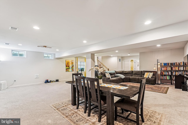 42023 Spring Air Dr, Brambleton, VA 20148 - dining room featuring carpet, recessed lighting, baseboards, and stairway