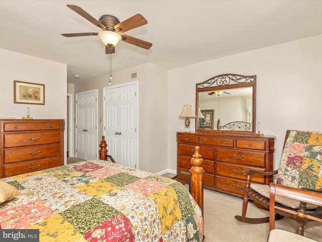 2807 Carlisle Dr Unit 29, New Windsor, MD 21776 - bedroom featuring carpet flooring, two closets, a ceiling fan, and baseboards