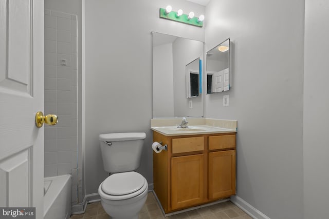273 Thomas Harmon Dr, Camden Wyoming, DE 19934 - bathroom with vanity, toilet, baseboards, tile patterned floors, and shower / bathtub combination