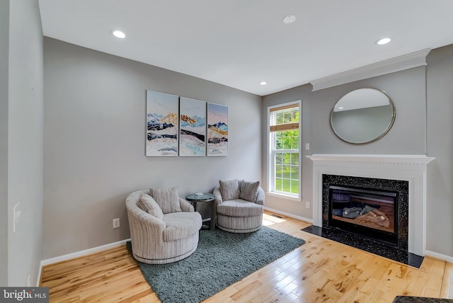 9 Cherry Ct, Lafayette Hill, PA 19444 - living area with wood finished floors, a fireplace, baseboards, and recessed lighting