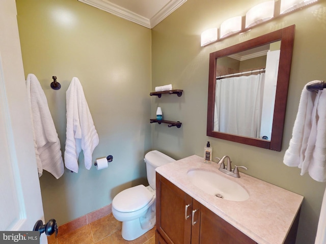 106 Pebble Ln, Bellefonte, PA 16823 - bathroom featuring crown molding, vanity, toilet, baseboards, and tile patterned flooring