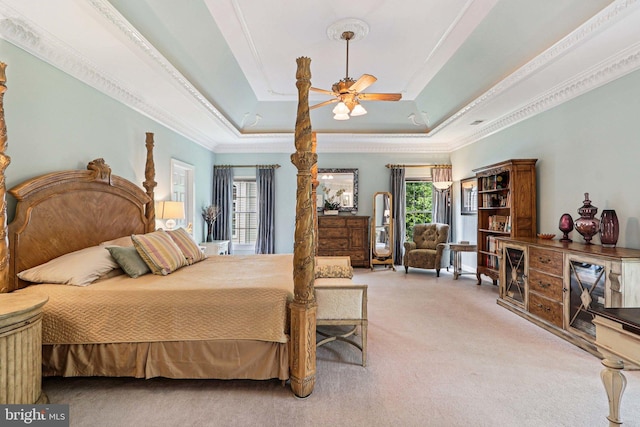 20369 Stillhouse Branch Pl, Sterling, VA 20165 - bedroom featuring carpet, crown molding, a raised ceiling, and ceiling fan