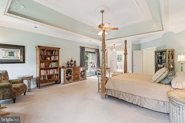 20369 Stillhouse Branch Pl, Sterling, VA 20165 - bedroom featuring a tray ceiling, crown molding, carpet, baseboards, and ensuite bathroom