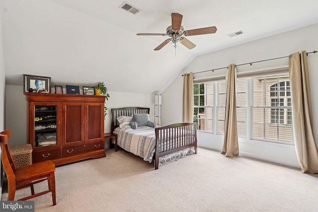 20369 Stillhouse Branch Pl, Sterling, VA 20165 - bedroom featuring light colored carpet, lofted ceiling, and ceiling fan