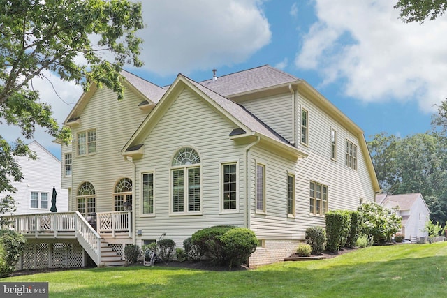 20369 Stillhouse Branch Pl, Sterling, VA 20165 - back of property featuring a wooden deck, a yard, and a shingled roof