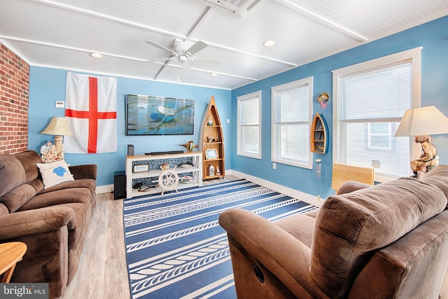 714 Alliance St, Havre De Grace, MD 21078 - living room with baseboards, wood finished floors, and a ceiling fan
