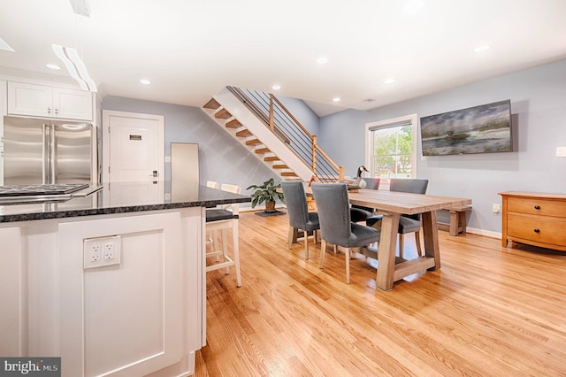 714 Alliance St, Havre De Grace, MD 21078 - dining area featuring light wood-type flooring, stairway, baseboards, and recessed lighting