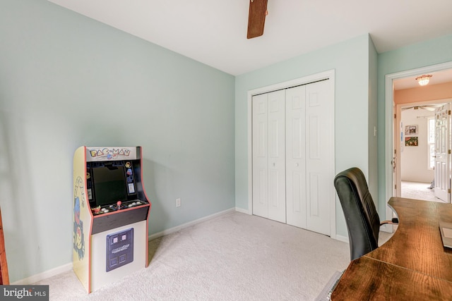 208 E Bradford Ct, Middletown, DE 19709 - home office with carpet flooring, ceiling fan, and baseboards