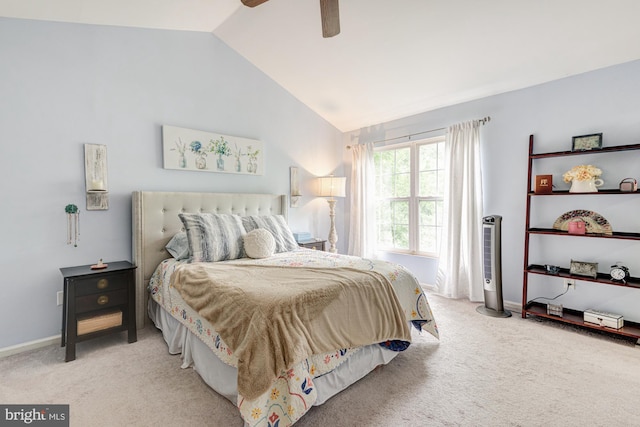 208 E Bradford Ct, Middletown, DE 19709 - bedroom with light carpet, vaulted ceiling, a ceiling fan, and baseboards
