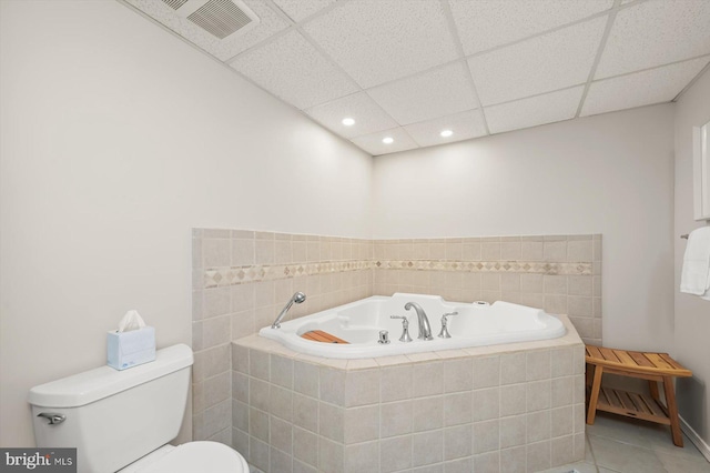 808 Pasadena Ave, Severna Park, MD 21146 - full bathroom with toilet, a garden tub, tile patterned flooring, a drop ceiling, and recessed lighting
