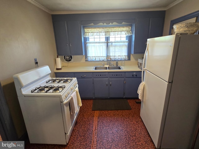 408 Dover St, Salisbury, MD 21804 - kitchen featuring white appliances, a sink, crown molding, gray cabinetry, and light countertops