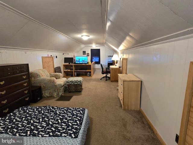 408 Dover St, Salisbury, MD 21804 - carpeted bedroom with lofted ceiling, wooden walls, and an office area