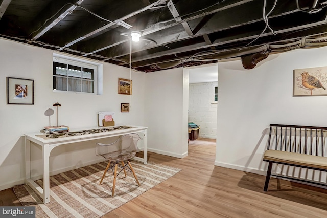 815 Aspen St NW, Washington, DC 20012 - home office featuring light wood finished floors, baseboards, and concrete block wall