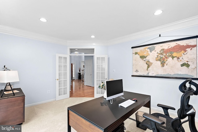 7633 Great Dover St, Gainesville, VA 20155 - office space with french doors, crown molding, recessed lighting, and carpet