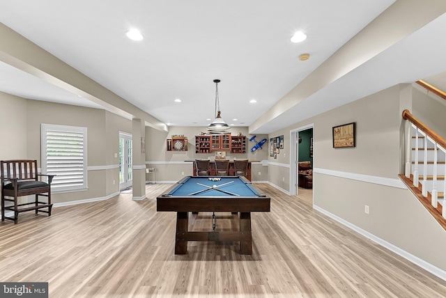 7633 Great Dover St, Gainesville, VA 20155 - rec room featuring a dry bar, light wood finished floors, billiards, and recessed lighting