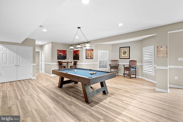 7633 Great Dover St, Gainesville, VA 20155 - recreation room with billiards table, light wood-style flooring, and recessed lighting
