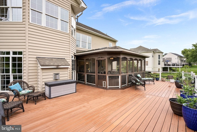 7633 Great Dover St, Gainesville, VA 20155 - wooden deck with a sunroom and outdoor lounge area