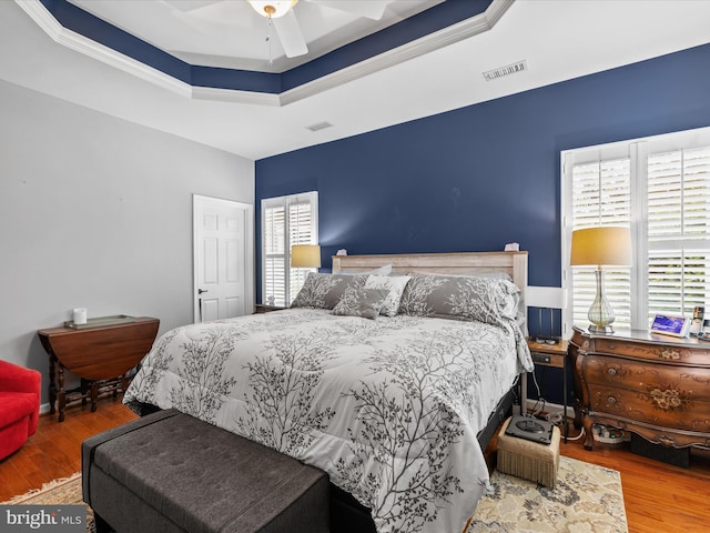 34897 Seagrass Plantation Ln, Dagsboro, DE 19939 - bedroom with a raised ceiling, wood finished floors, and ceiling fan