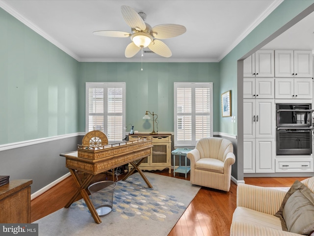 34897 Seagrass Plantation Ln, Dagsboro, DE 19939 - office space with plenty of natural light, light wood finished floors, crown molding, a ceiling fan, and baseboards