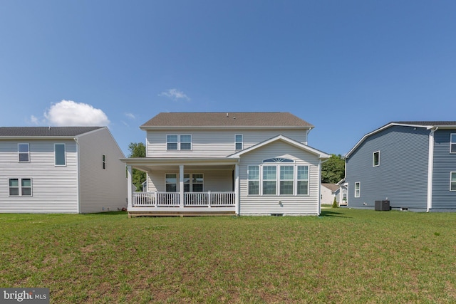 6293 Bobcat Ln, King George, VA 22485 - back of property with a lawn, central air condition unit, and a porch