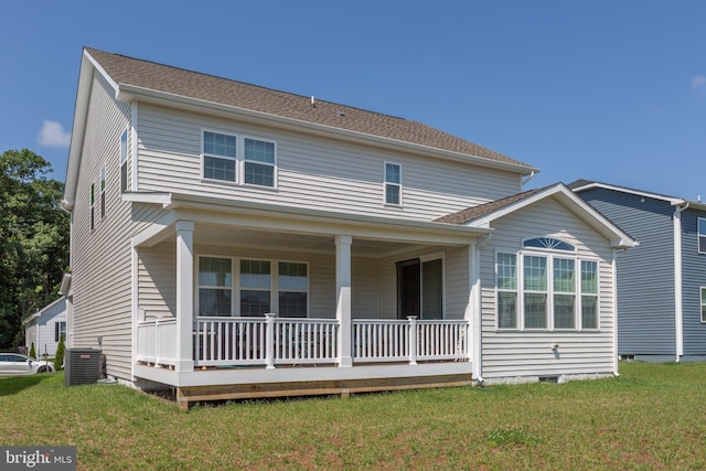 6293 Bobcat Ln, King George, VA 22485 - rear view of house featuring a porch, central AC unit, and a yard