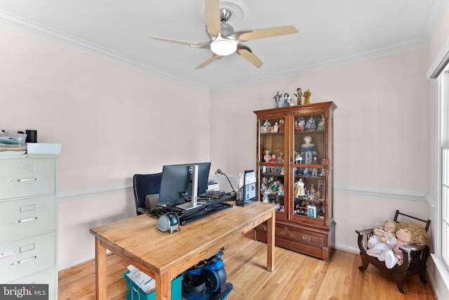 20783 Laplume Pl, Ashburn, VA 20147 - office with ceiling fan, crown molding, wood finished floors, and baseboards