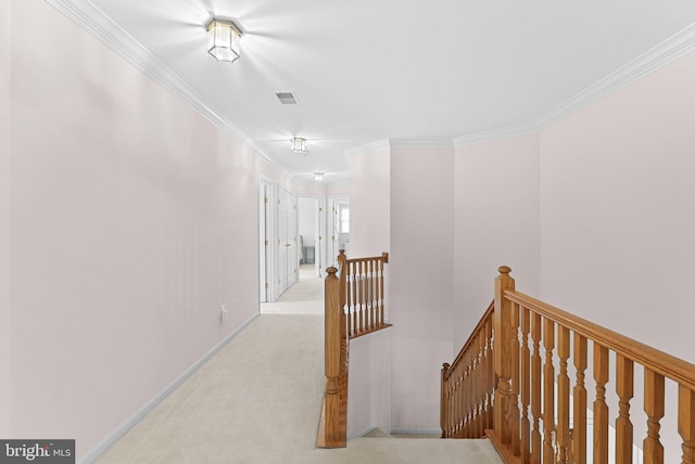 20783 Laplume Pl, Ashburn, VA 20147 - corridor featuring an upstairs landing, crown molding, carpet flooring, and baseboards