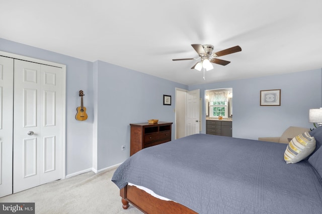 14428 William Carr Ln, Centreville, VA 20120 - bedroom with carpet flooring, baseboards, a ceiling fan, and ensuite bath