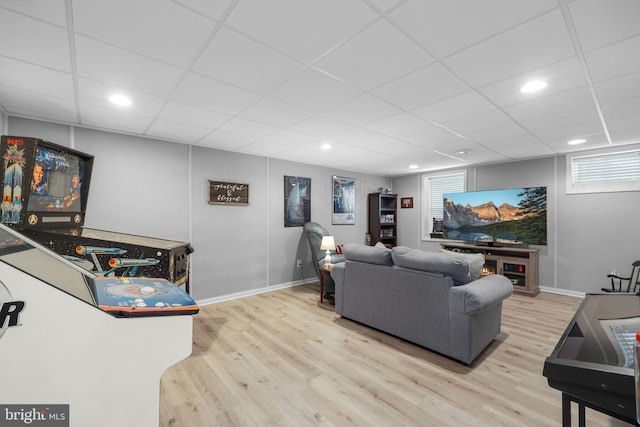 14428 William Carr Ln, Centreville, VA 20120 - living area featuring wood finished floors, baseboards, a drop ceiling, and recessed lighting