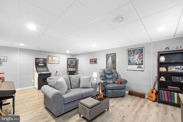 14428 William Carr Ln, Centreville, VA 20120 - living room with a paneled ceiling, wood finished floors, baseboards, and recessed lighting