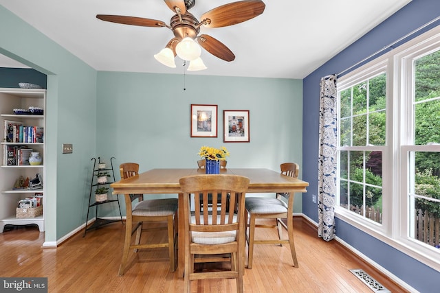 14428 William Carr Ln, Centreville, VA 20120 - dining area featuring light wood-style floors, baseboards, and ceiling fan