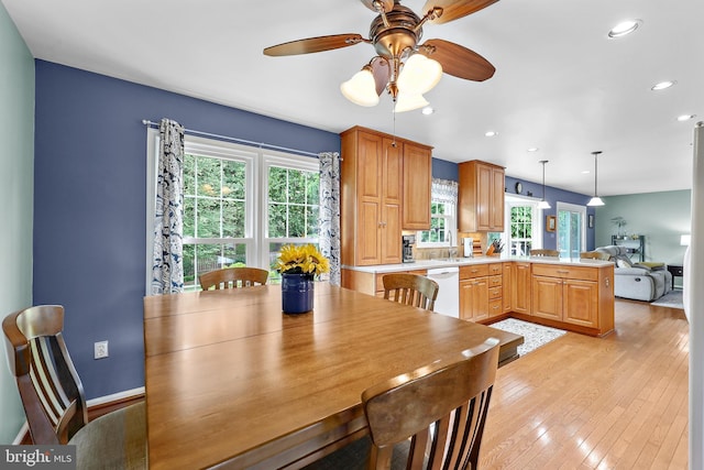 14428 William Carr Ln, Centreville, VA 20120 - dining room featuring plenty of natural light, ceiling fan, recessed lighting, and light wood finished floors