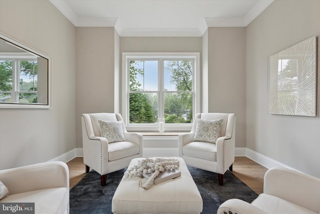 215 S Spring Mill Rd, Villanova, PA 19085 - sitting room with ornamental molding, dark wood finished floors, and baseboards