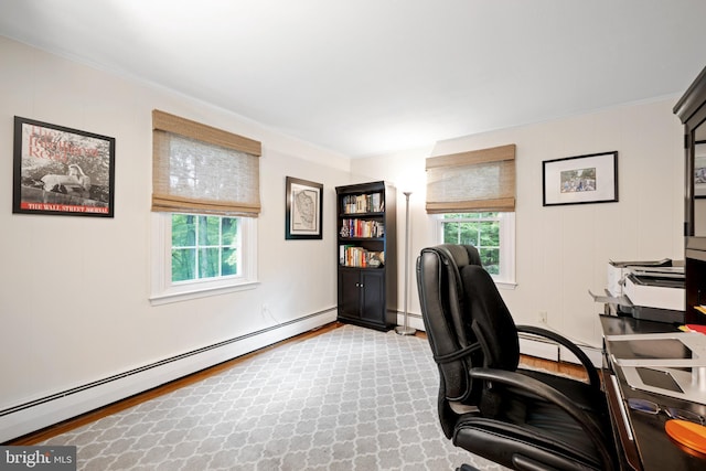 276 Cherry Ln, Doylestown, PA 18901 - home office featuring baseboard heating, healthy amount of natural light, and ornamental molding