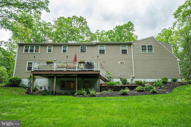 276 Cherry Ln, Doylestown, PA 18901 - back of house with a wooden deck, a yard, a cooling unit, and stairway