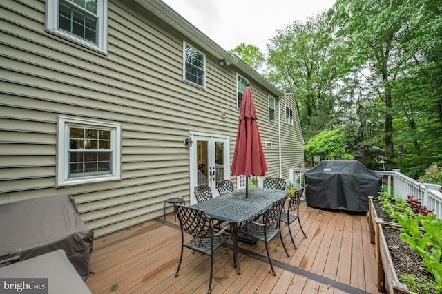 276 Cherry Ln, Doylestown, PA 18901 - wooden deck featuring grilling area, french doors, and outdoor dining space
