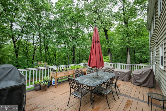 276 Cherry Ln, Doylestown, PA 18901 - deck featuring outdoor dining area, grilling area, and view of scattered trees