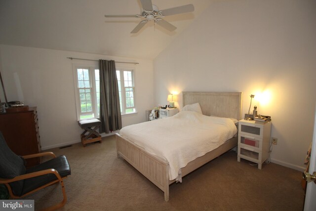 319 Fieldstone Dr, New Hope, PA 18938 - carpeted bedroom with vaulted ceiling, baseboards, and a ceiling fan
