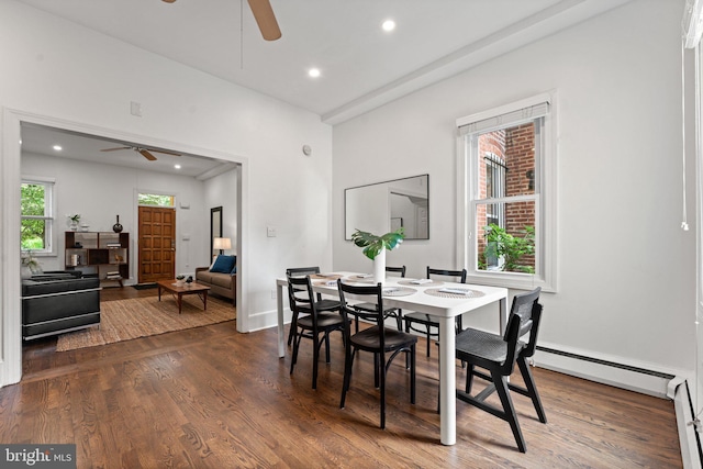 1205 G St NE, Washington, DC 20002 - dining space with a ceiling fan, wood finished floors, recessed lighting, baseboard heating, and baseboards