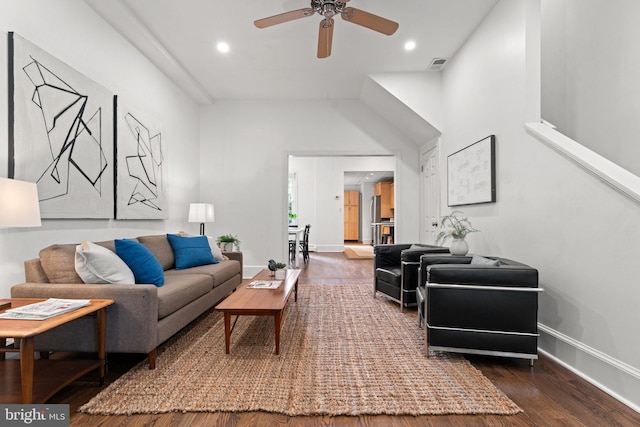 1205 G St NE, Washington, DC 20002 - living room with ceiling fan, baseboards, wood finished floors, a towering ceiling, and recessed lighting
