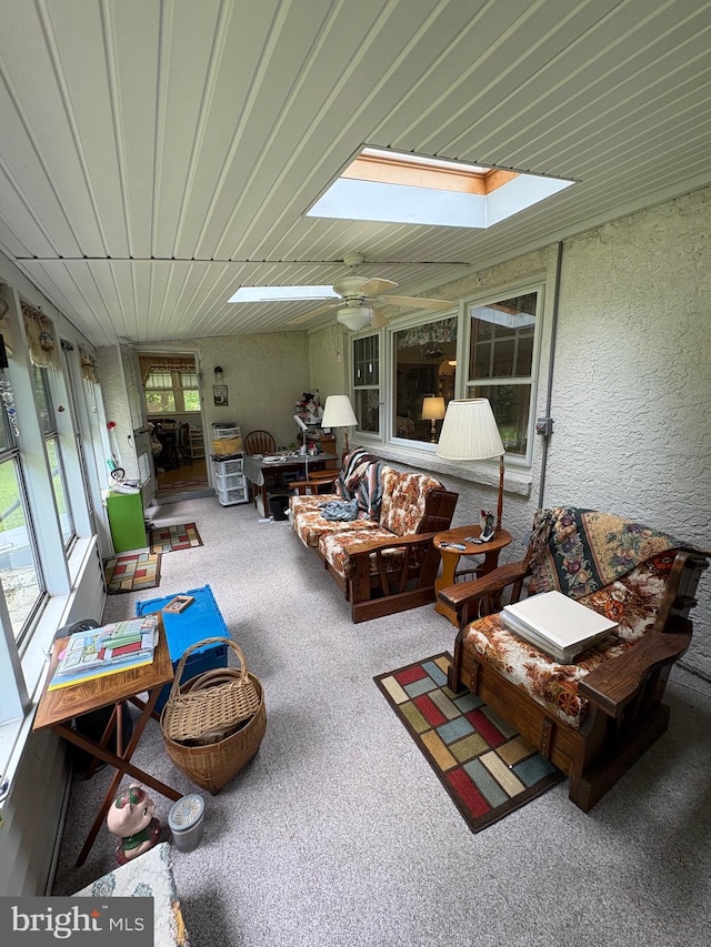 812 Agnes Ave, Morton, PA 19070 - sunroom / solarium featuring a skylight, a ceiling fan, and carpet floors