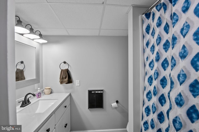 1980 State Route 72 N, Lebanon, PA 17046 - full bathroom featuring heating unit, vanity, a drop ceiling, and a shower with shower curtain