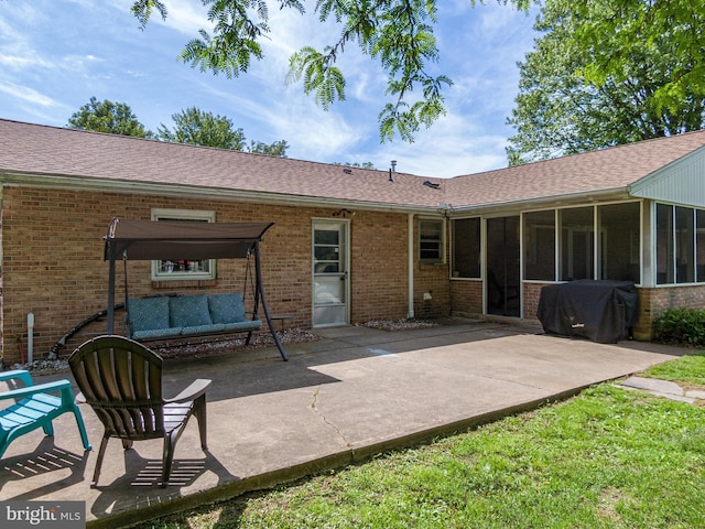 1980 State Route 72 N, Lebanon, PA 17046 - rear view of property with brick siding, a pergola, a sunroom, an outdoor living space, and a patio area