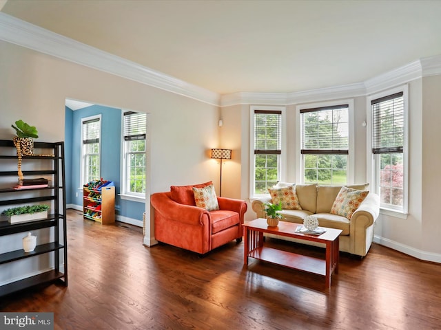 40 Inaugural Way, Charles Town, WV 25414 - living area featuring crown molding, baseboards, and dark wood-style floors
