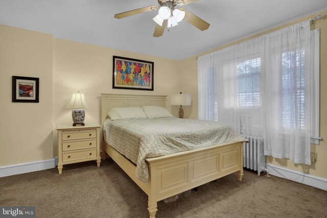 530 Gregg St, Shillington, PA 19607 - bedroom featuring radiator heating unit, dark colored carpet, baseboards, and ceiling fan