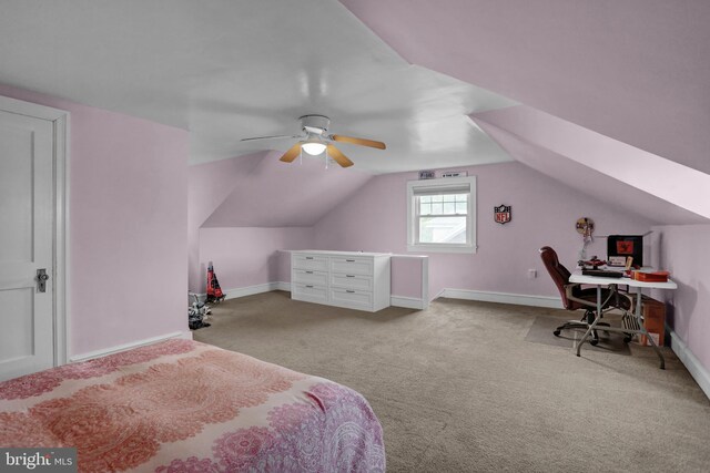 530 Gregg St, Shillington, PA 19607 - bedroom featuring vaulted ceiling, carpet floors, baseboards, an office area, and ceiling fan